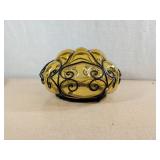 Vintage Yellow Glass and Iron Light Cover