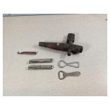 Vintage Beer Openers and Wooden Keg Tap Lot