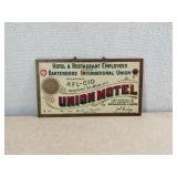 Vintage Union Motel Plaque, Hotel & Restaurant