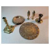 Metal Decor Lot: Candleholders, Trays, Calendar