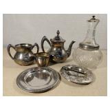 Silver Plate Tea Set and Plates Assorted Lot