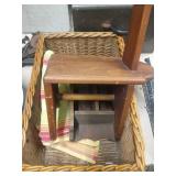 Wicker Basket With Wood Yarn Holder and Towel