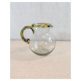 Handblown Glass Pitcher with Colorful Trim, 8in