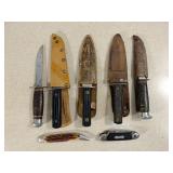 5 Vintage Fixed Blade Knives & 2 Folders