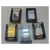 5 Zippo Lighters, USA Made, Various Styles