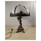 Antique Cherub Table Lamp With Ornate Shade