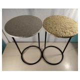 Pier 1 Pair Inlaid Accent Tables, Metal Bases