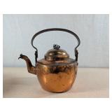 Antique Copper Kettle with Iron Handle 10in Tall