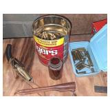Brass Casings, Knife in Sheath, Deer Call Lot