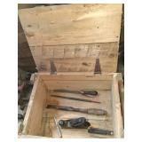 Vintage Wood Crate With Hand Tools Assortment