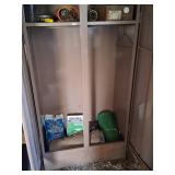 Metal Cabinet With Tarps, Ice Melt, Chains, Hardwa