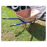 Vintage Metal Wheelbarrow with Blue Handles