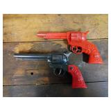 Pair Marx Western Cap Guns With Red Holster Grips