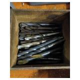 Large Metal Drill Bits in Wooden Box