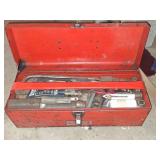Duplex Red Metal Toolbox With Vintage Tools