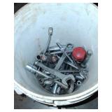 Bucket of Mixed Brand Hand Tools and Sockets