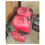 Three Red Gas Cans, One 1gal, Two 5gal