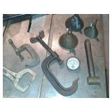 Vintage Tools Assortment: Clamps, Funnels, Gauge