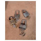 4 Vintage Padlocks With Keys