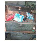 Vintage Metal Tool Box With Auto Parts Clamps