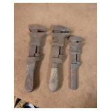 3 Vintage Adjustable Wrenches, 6' & 8'