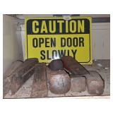 Wood Splitting Wedges and Caution Sign