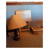 Lamp, Game Set, and Side Table Lot