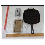 CAST IRON PAN-GLASS AND METAL DISHES