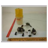 FRABILL LEACH TOTE AND THREE REELS