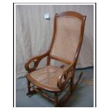 VINTAGE WOOD ROCKING CHAIR -RATTAN