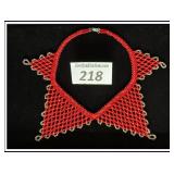 **Vintage handmade red beadwork collar necklace