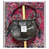 VINTAGE 70s BLACK EEL SKIN PURSE WITH SIDE TASSELS