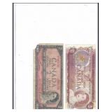 CANADIAN TWO DOLLAR  BANKNOTES-QTY 2-1954 AND 1974