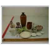 ANTIQUE COLLECTABLES AND WOODEN VASE