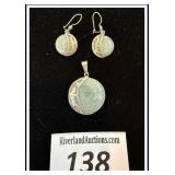 **STERLING SILVER GREEN AND BLACK JADE PENDANT-