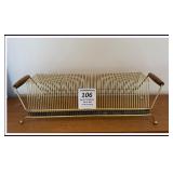 MCM RECORD RACK-BRASS WITH WOOD HANDLES-60 CAP