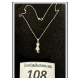**STERLING SILVER CAT NECKLACE-FAUX DIAMONDS