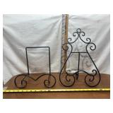 LOT OF 2 BLACK WROUGHT IRON PLATE STANDS