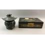 Asian Lacquered Box & Cast Metal Candle Holder