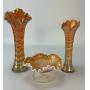 Fenton Ruffled Edge Vases and Bowl