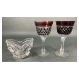 Cranberry Cut Crystal Stems and Mikasa Bowl