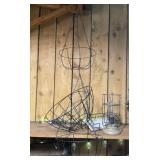 Metal Lamp, Hanging Baskets & Shelf