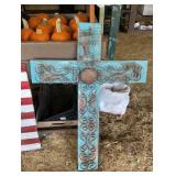 3FT Painted Wood Cross with Metal Accents