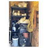 Storage Shelf, Crates, and All Contents