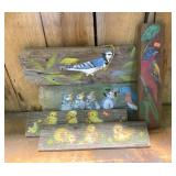 Painted Birds on Wood Decor