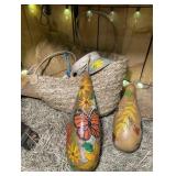Hand Painted Gourds & Woven Bags