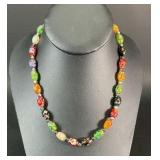 Lampwork Glass Bead Necklace with Sterling Clasp