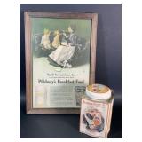 Vintage Framed Ad and Tin