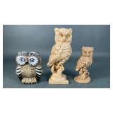 Stone and Ceramic Owl Figures