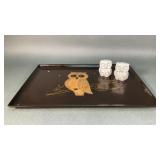 Vintage Couroc Owl Tray and Salt Pepper Set